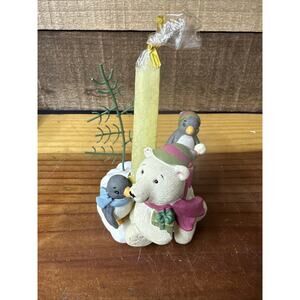 On Our Merry Way We Go Taper Holder Polar Bear Penquin In Box